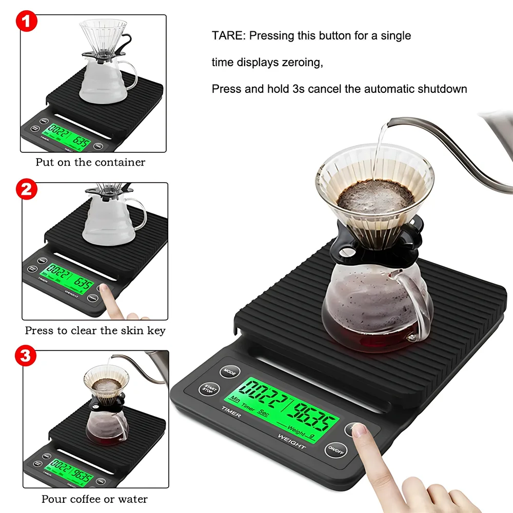 Digital Coffee Scale with Timer - 3kg/0.1g