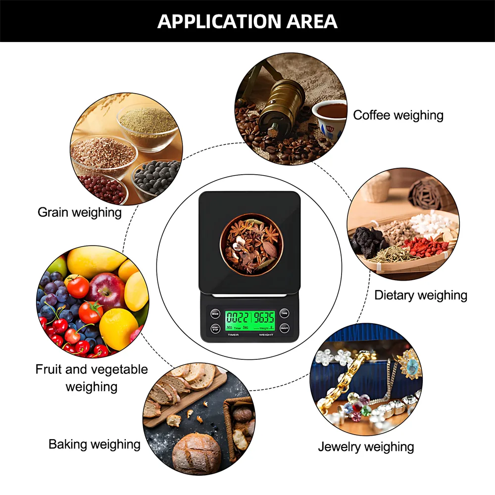 Digital Coffee Scale with Timer - 3kg/0.1g
