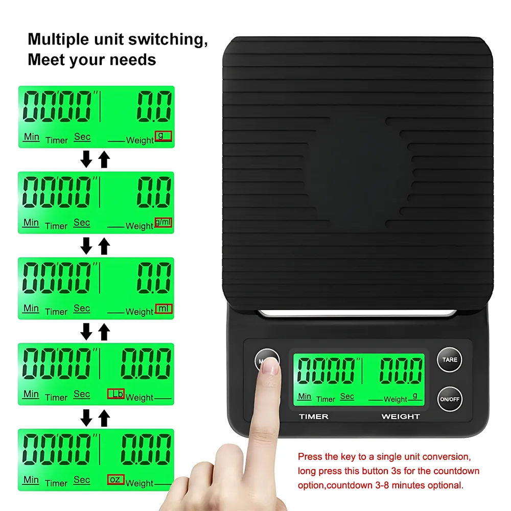 Digital Coffee Scale with Timer - 3kg/0.1g