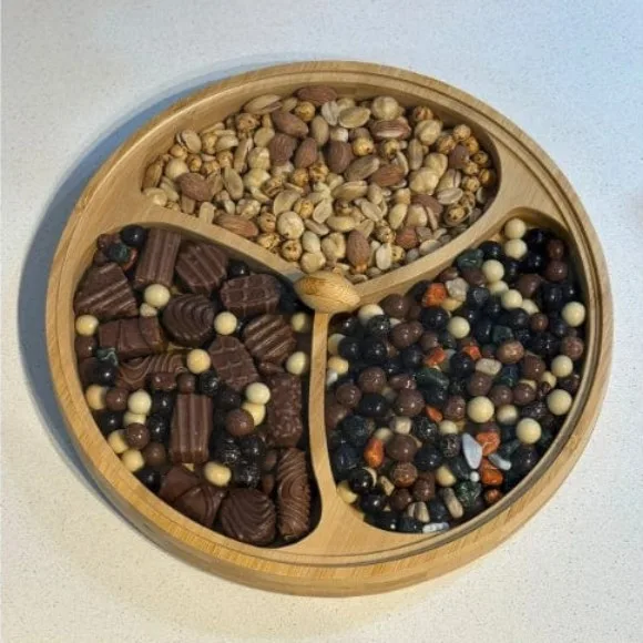 Wood 3-Compartment Snack Bowl with Lid