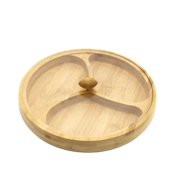 Wood 3-Compartment Snack Bowl with Lid