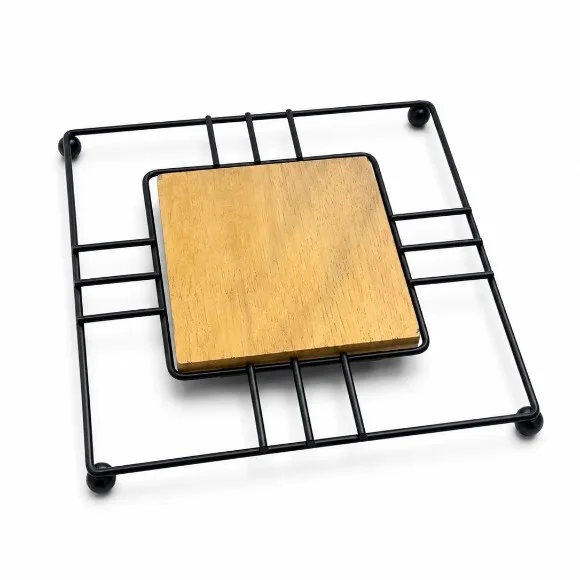 Wood Metal Trivet Hot Plate Black