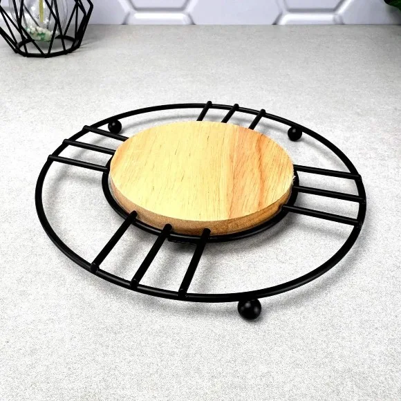 Wood Metal Trivet Hot Plate Black