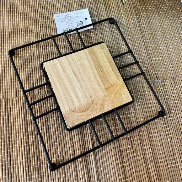 Wood Metal Trivet Hot Plate Black