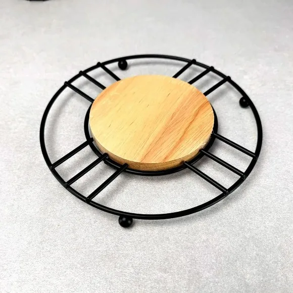 Wood Metal Trivet Hot Plate Black