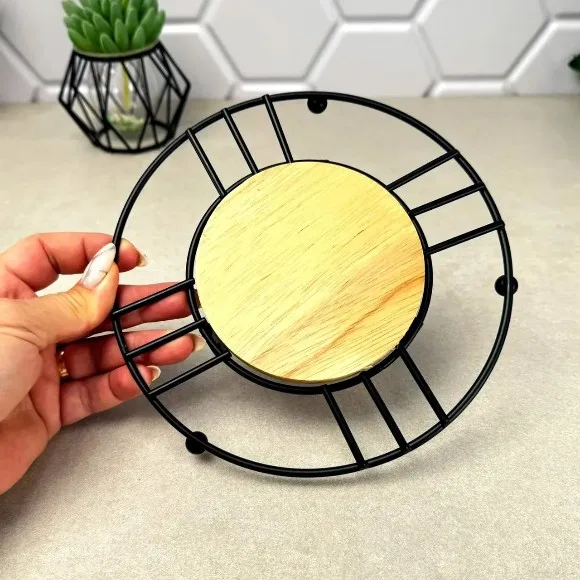 Wood Metal Trivet Hot Plate Black