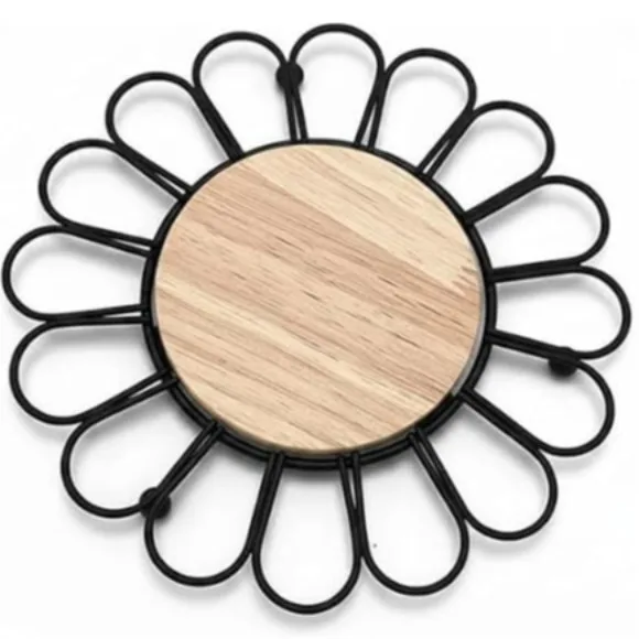 Wood Metal Trivet Hot Plate Black