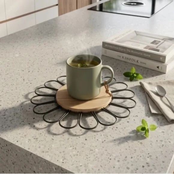 Wood Metal Trivet Hot Plate Black