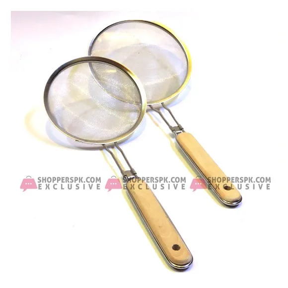 Wooden Handle Stainless Steel Colanders Strainers - 2 Pcs Set