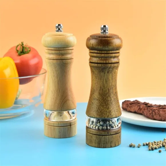 Wooden Pepper Mill Adjustable Ceramic Rotor Manual Pepper Grinder