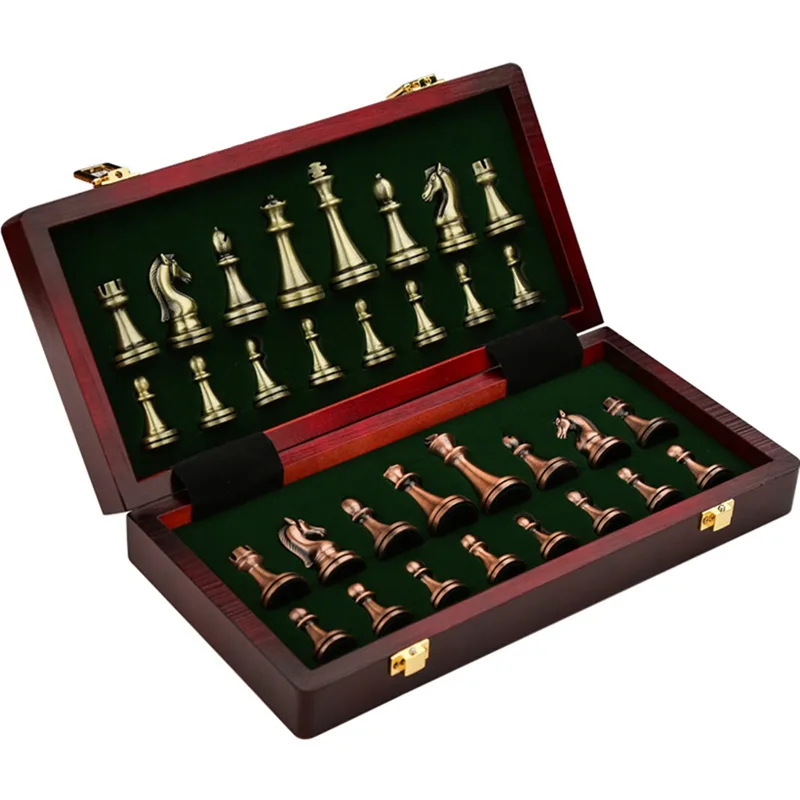 Zinc Alloy Chess Retro Board Set Folding Portable Chess Game