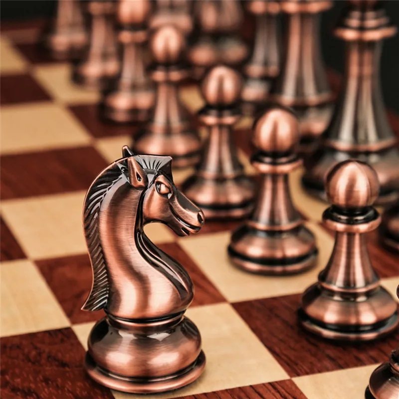 Zinc Alloy Chess Retro Board Set Folding Portable Chess Game thumbnail 6