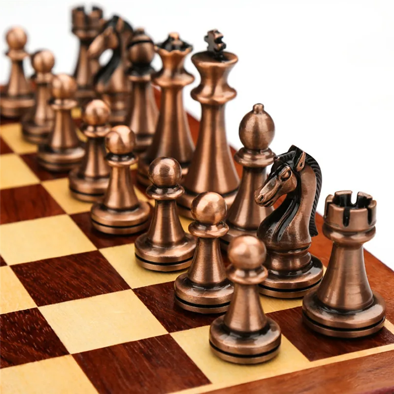 Zinc Alloy Chess Retro Board Set Folding Portable Chess Game thumbnail 4